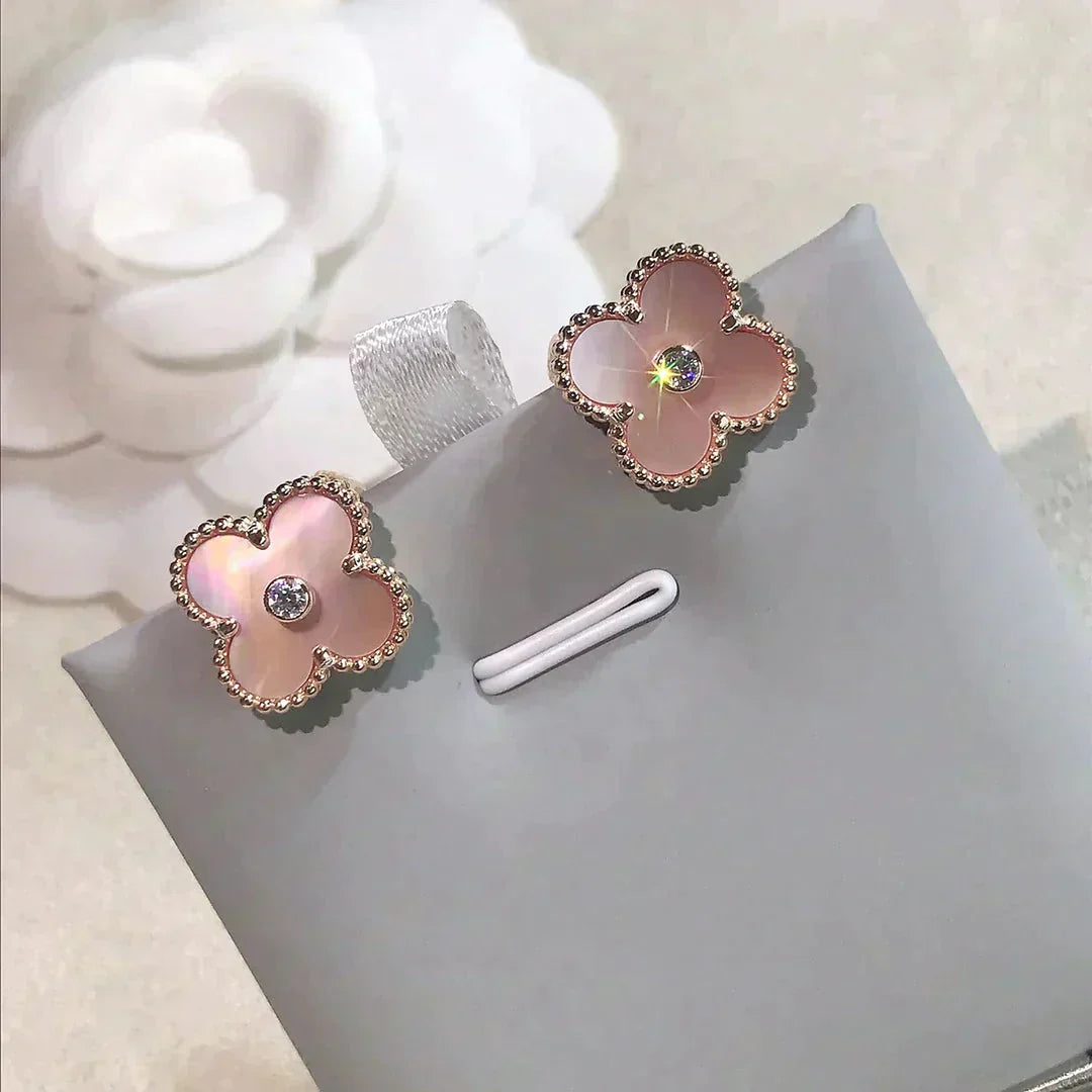 VCA CLOVER MEDIUM 1 MOTIFS PINK MOP DIAMOND EARRINGS