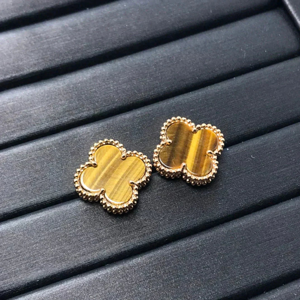 VCA CLOVER MEDIUM 1 MOTIFS TIGER EYE EARRINGS