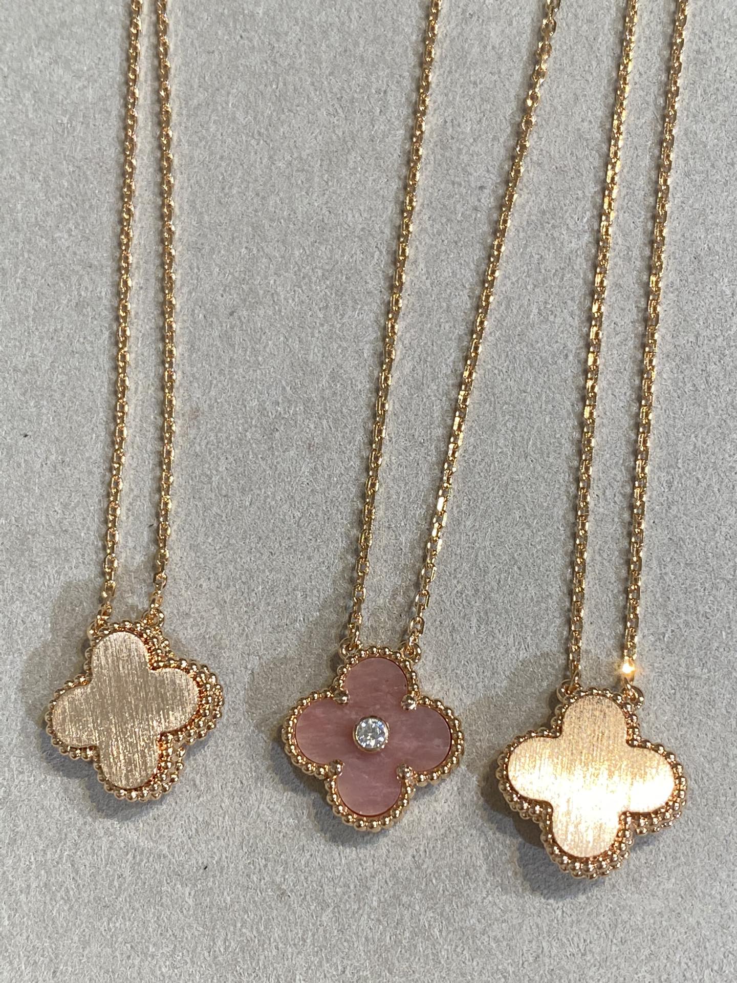 VCA CLOVER 15MM DIAMOND RHODONITE NECKLACE