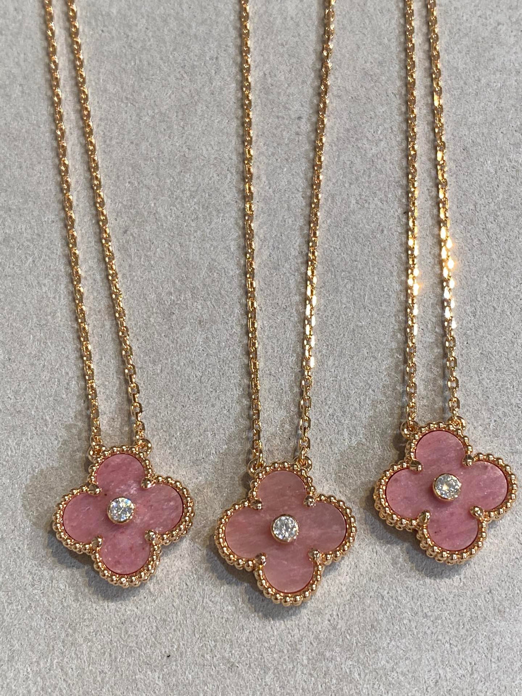 VCA CLOVER 15MM DIAMOND RHODONITE NECKLACE