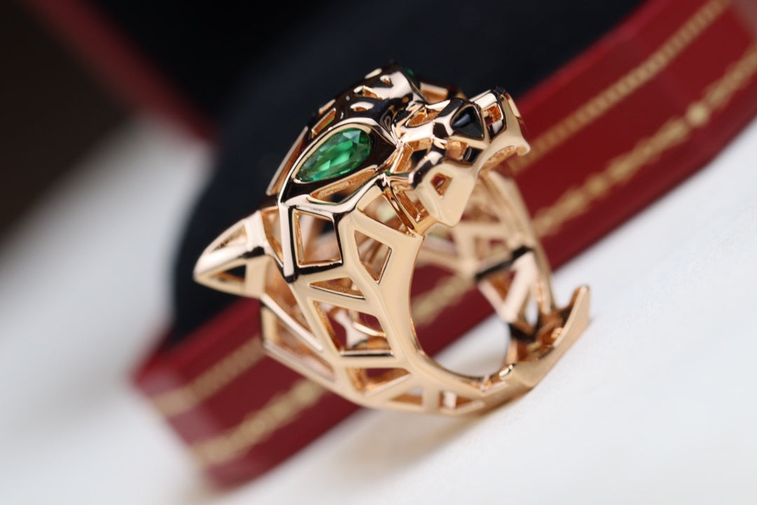 CARTIER PANTHERE 31MM RING ONYX AND TSAVORITE GARNETS