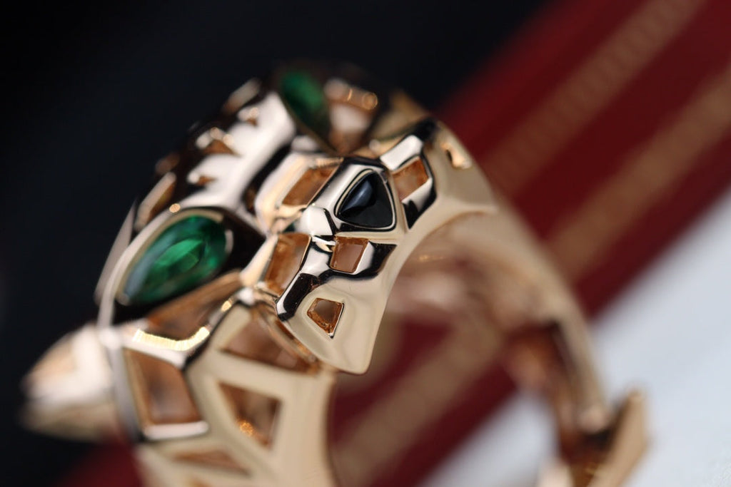 CARTIER PANTHERE 31MM RING ONYX AND TSAVORITE GARNETS