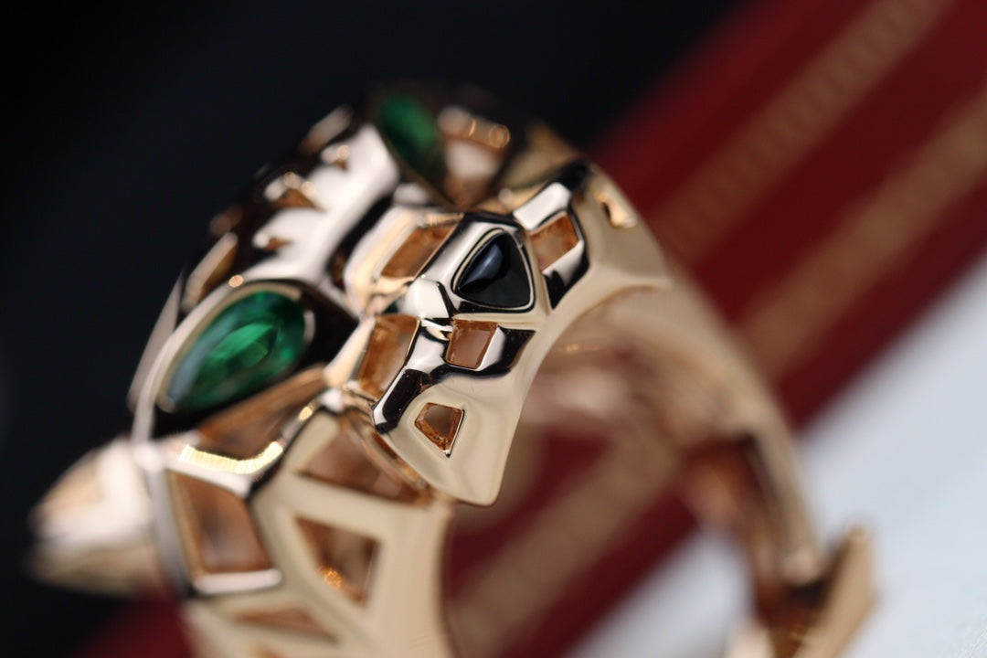 CARTIER PANTHERE 31MM RING ONYX AND TSAVORITE GARNETS