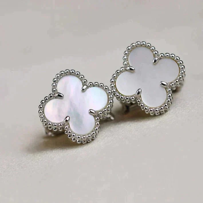 VCA CLOVER MEDIUM 1 MOTIFS WHITE MOP EARRINGS SILVER