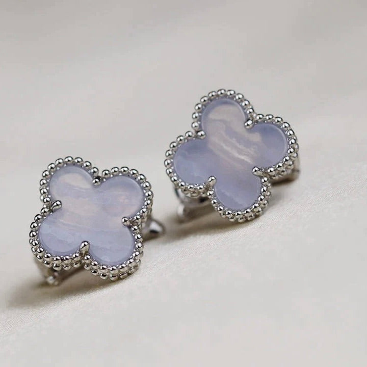 VCA CLOVER MEDIUM 1 MOTIFS WHITE MOP EARRINGS SILVER