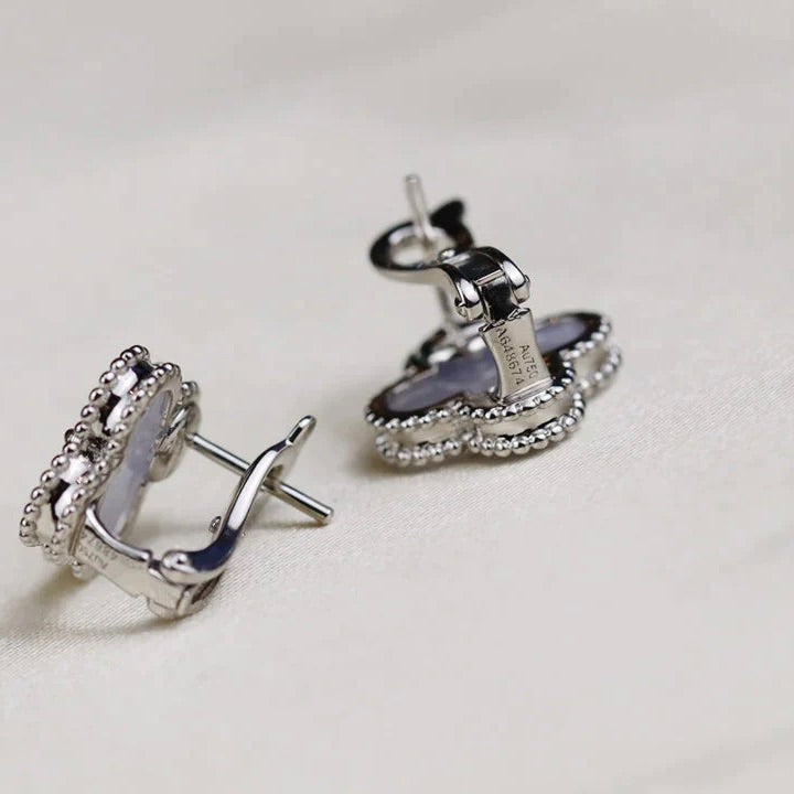 VCA CLOVER MEDIUM 1 MOTIFS WHITE MOP EARRINGS SILVER