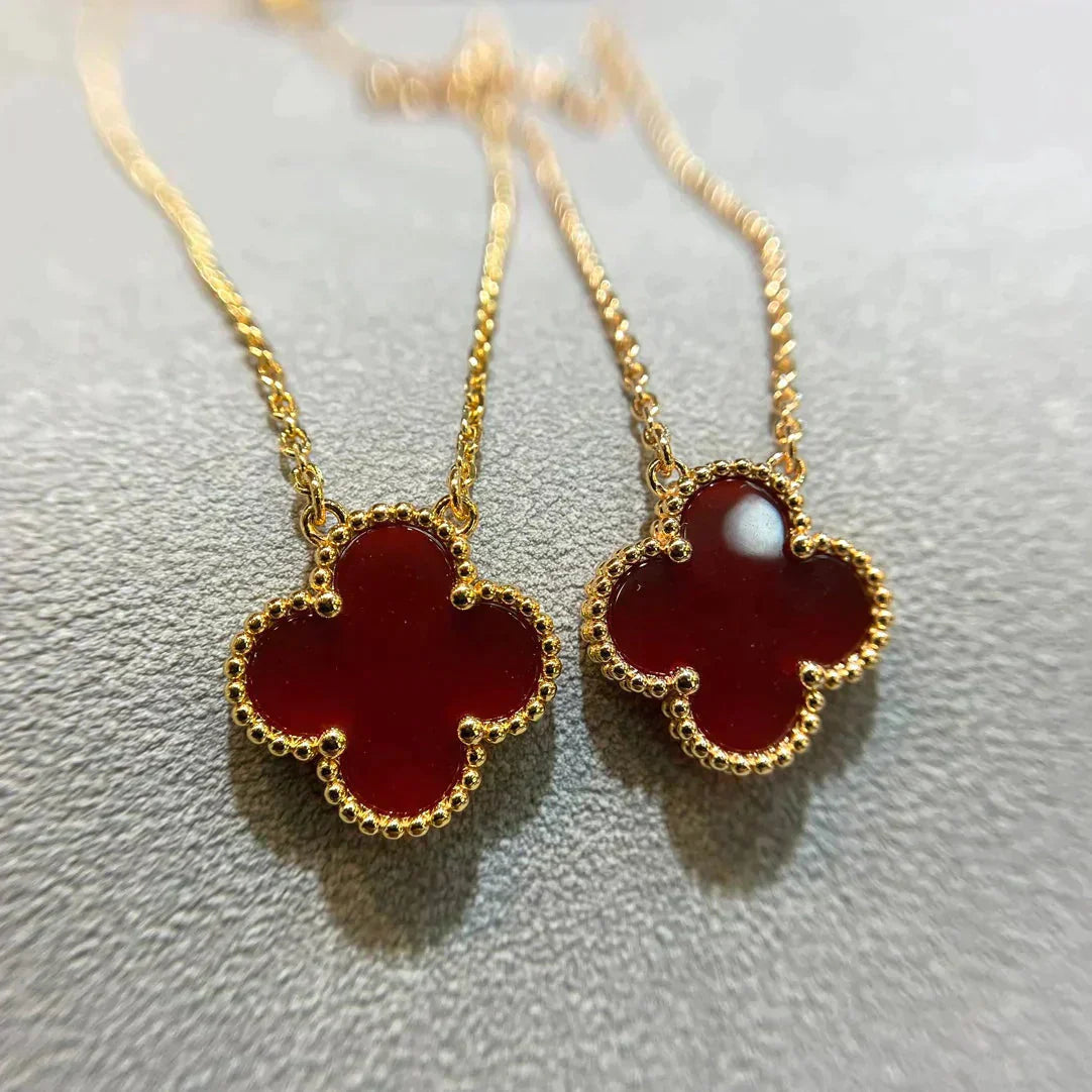 VCA CLOVER 15MM CARNELIAN SINGLE FLOWER NECKLACE