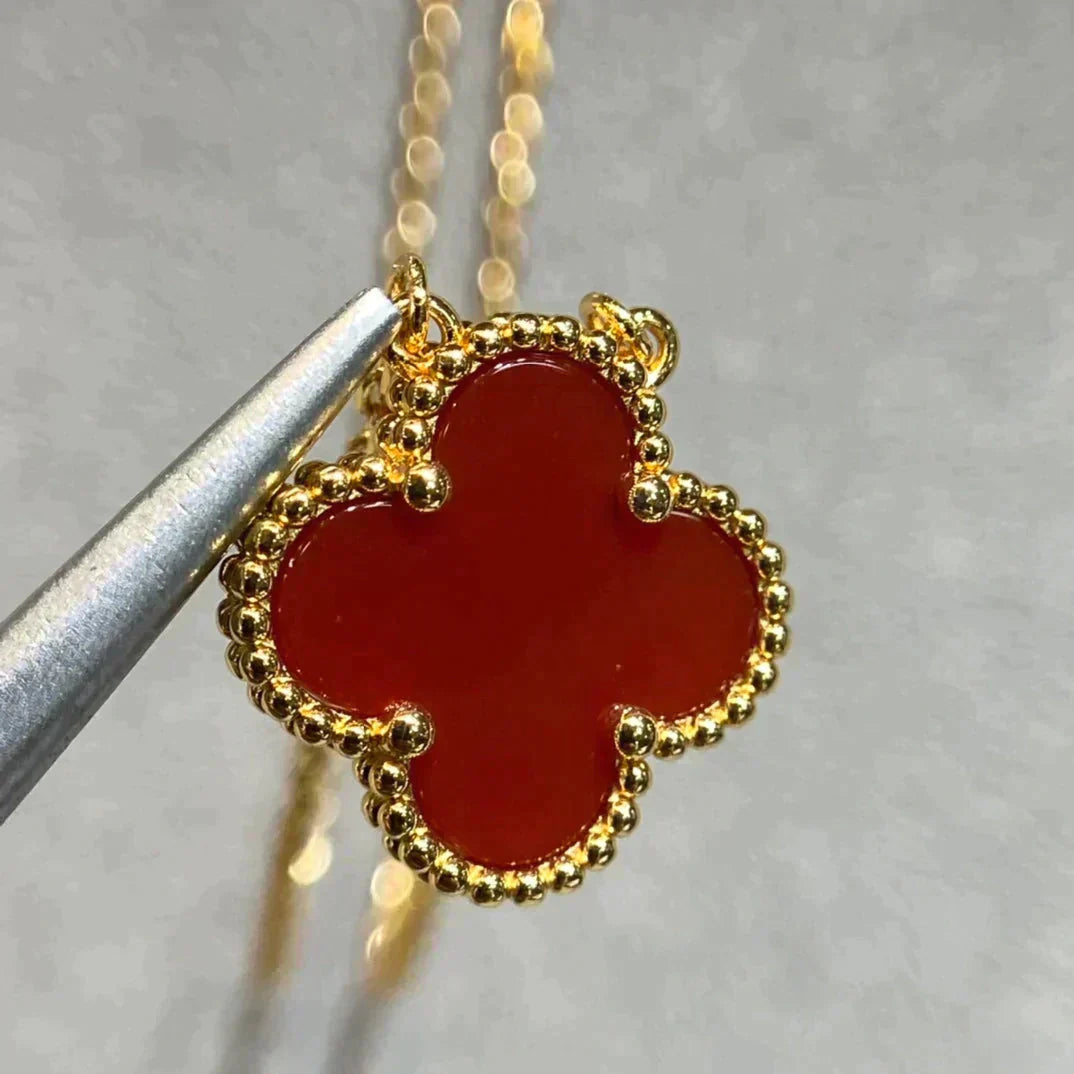 VCA CLOVER 15MM CARNELIAN SINGLE FLOWER NECKLACE