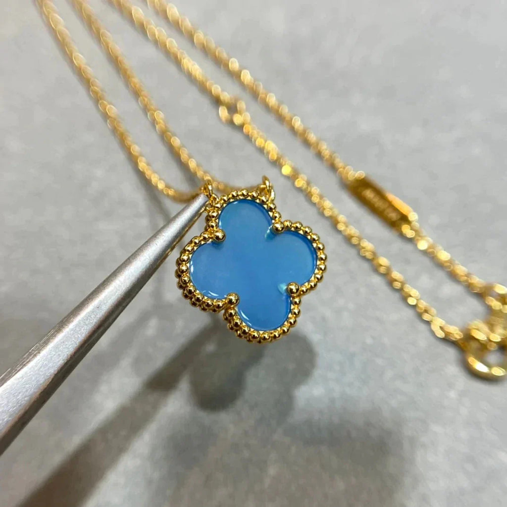 VCA CLOVER 15MM BLUE AGATE NECKLACE