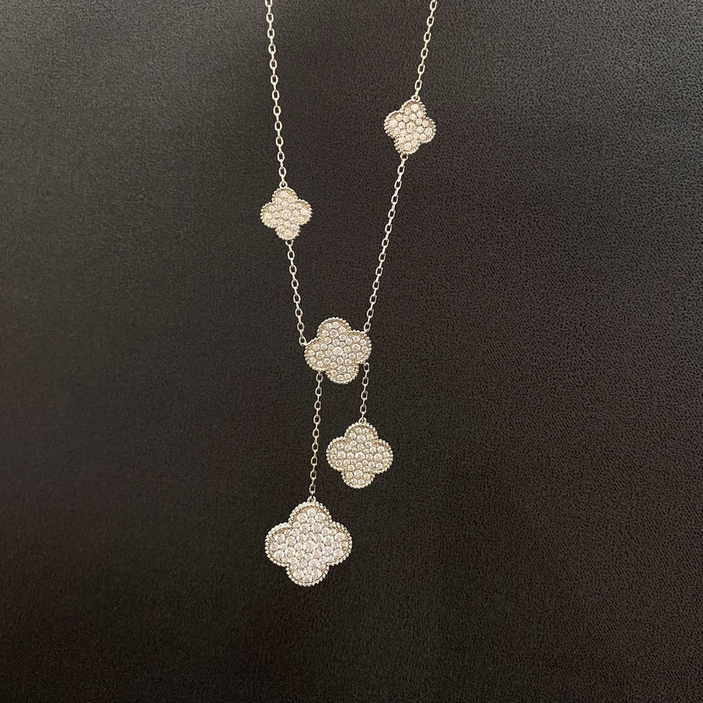 VCA CLOVER 5 MOTIFS SILVER DIAMONDS NECKLACE
