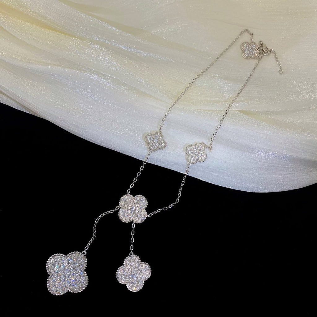 VCA CLOVER 5 MOTIFS SILVER DIAMONDS NECKLACE