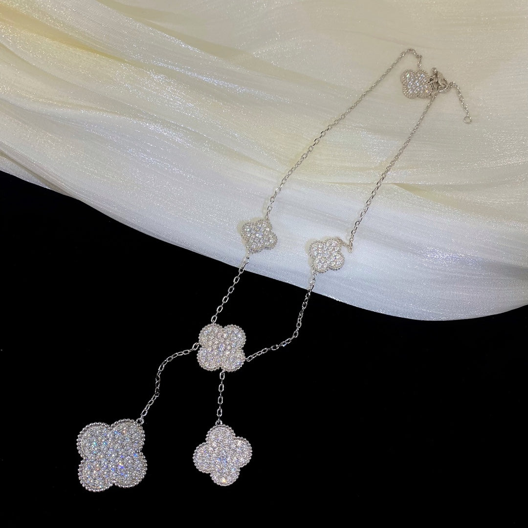 VCA CLOVER 5 MOTIFS SILVER DIAMONDS NECKLACE