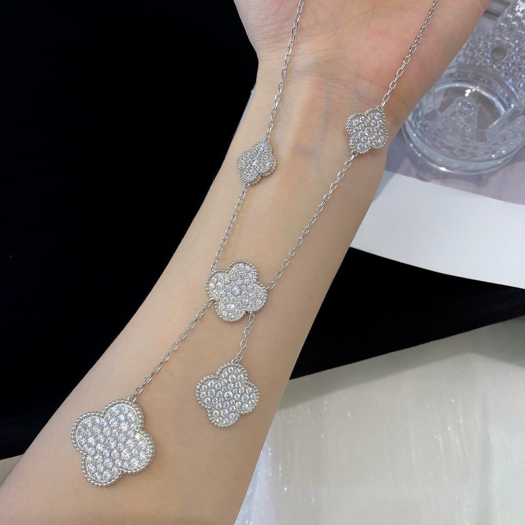 VCA CLOVER 5 MOTIFS SILVER DIAMONDS NECKLACE