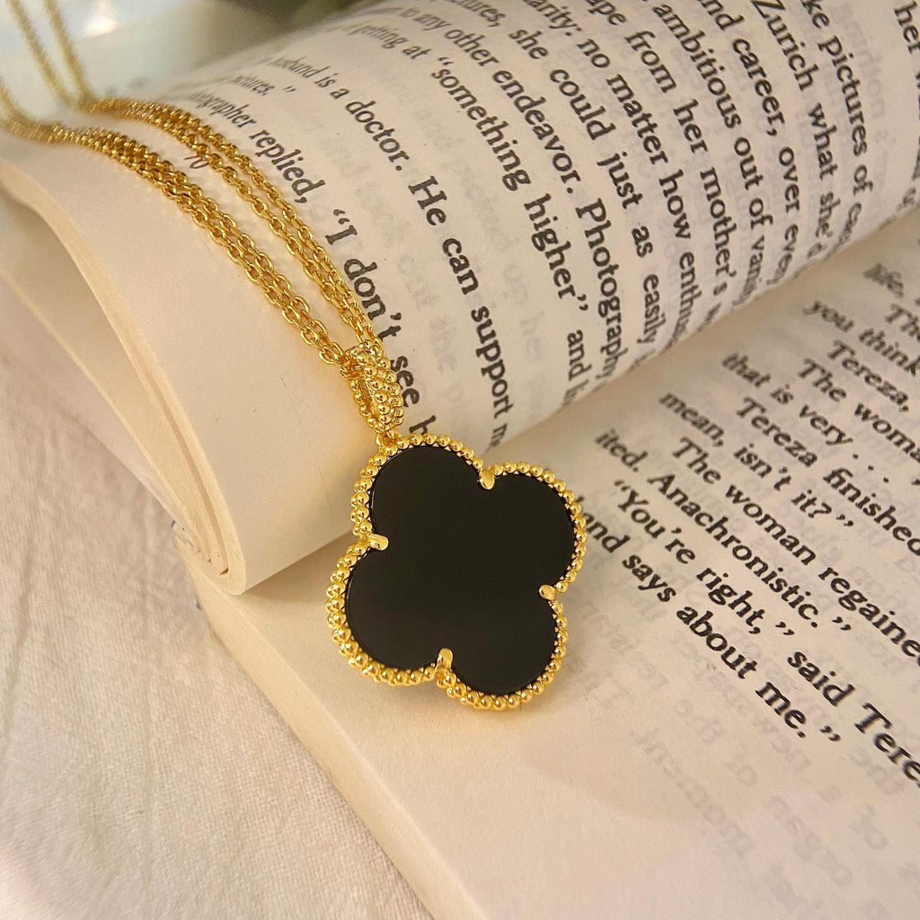 VCA CLOVER 25MM NECKLACE GOLD ONYX
