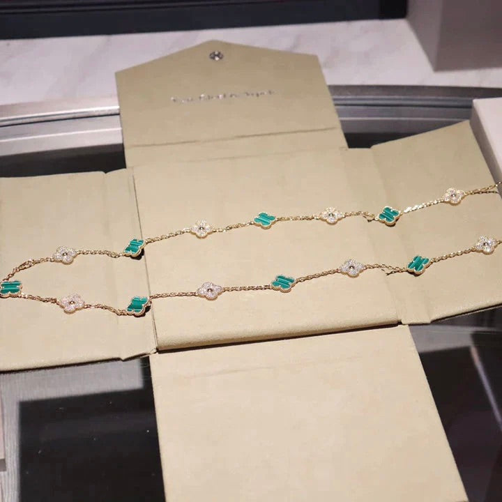 VCA CLOVER 20 MOTIFS MALACHITE DIAMOND NECKLACE
