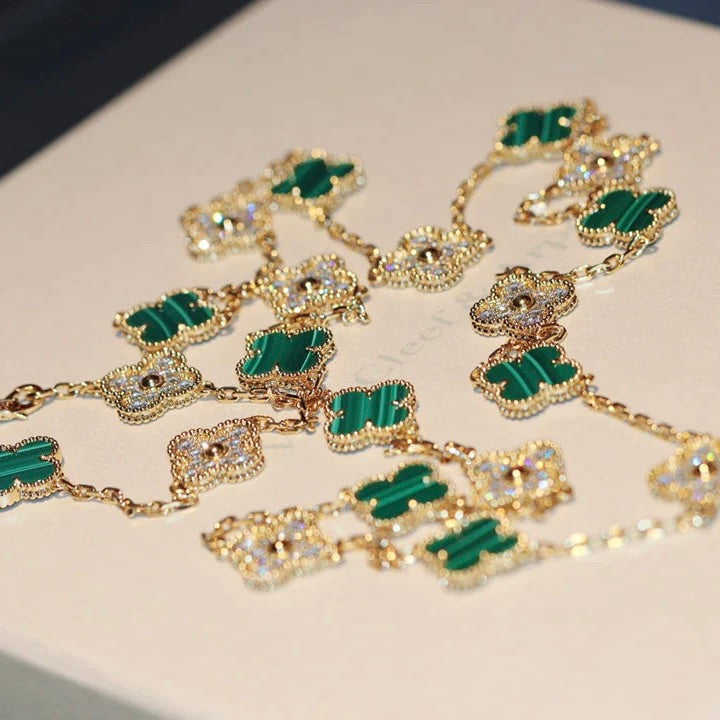 VCA CLOVER 20 MOTIFS MALACHITE DIAMOND NECKLACE