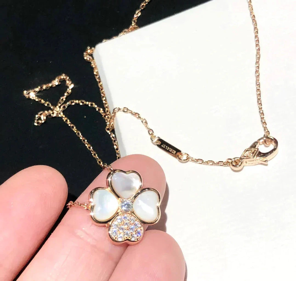 VCA CLOVER MOP DIAMOND ROSE GOLD NECKLACE