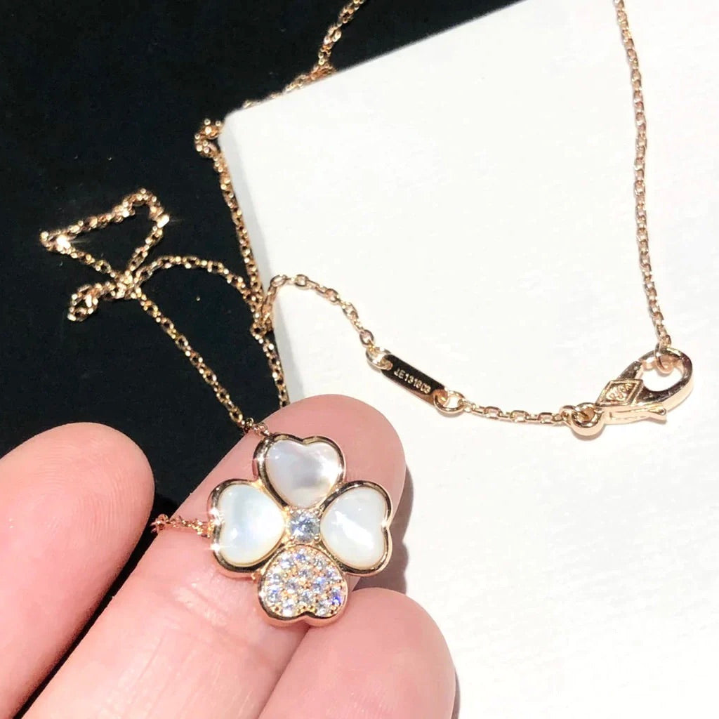 VCA CLOVER MOP DIAMOND ROSE GOLD NECKLACE