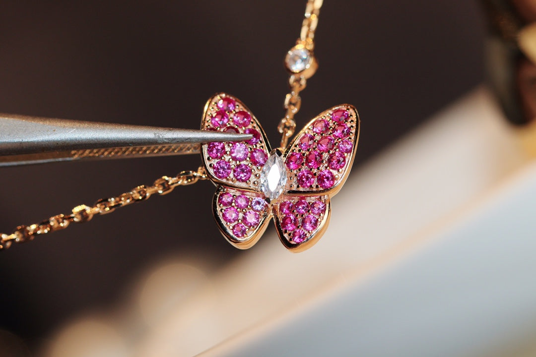 VCA BUTTERFLY RED DIAMOND ROSE GOLD NECKLACE