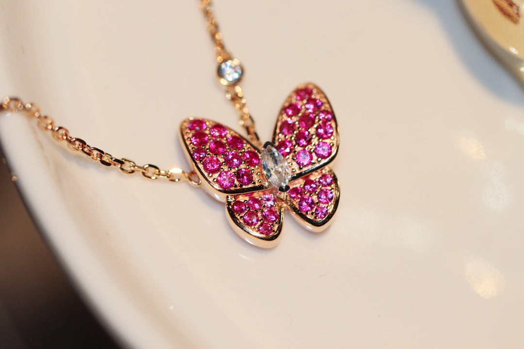 VCA BUTTERFLY RED DIAMOND ROSE GOLD NECKLACE