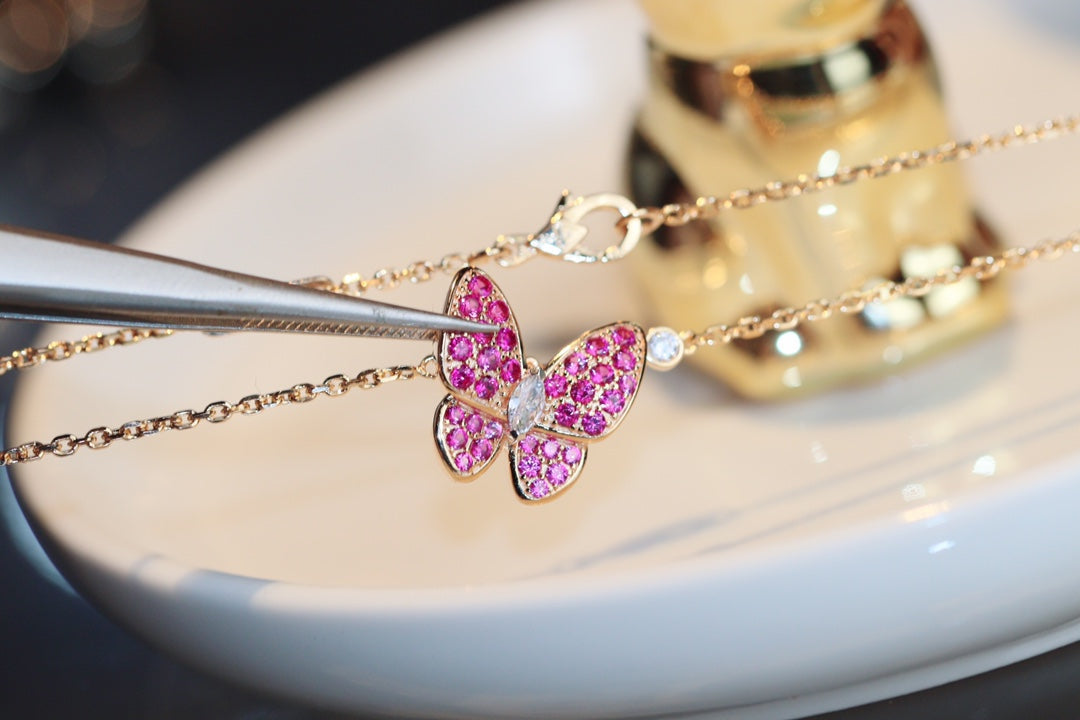 VCA BUTTERFLY RED DIAMOND ROSE GOLD NECKLACE