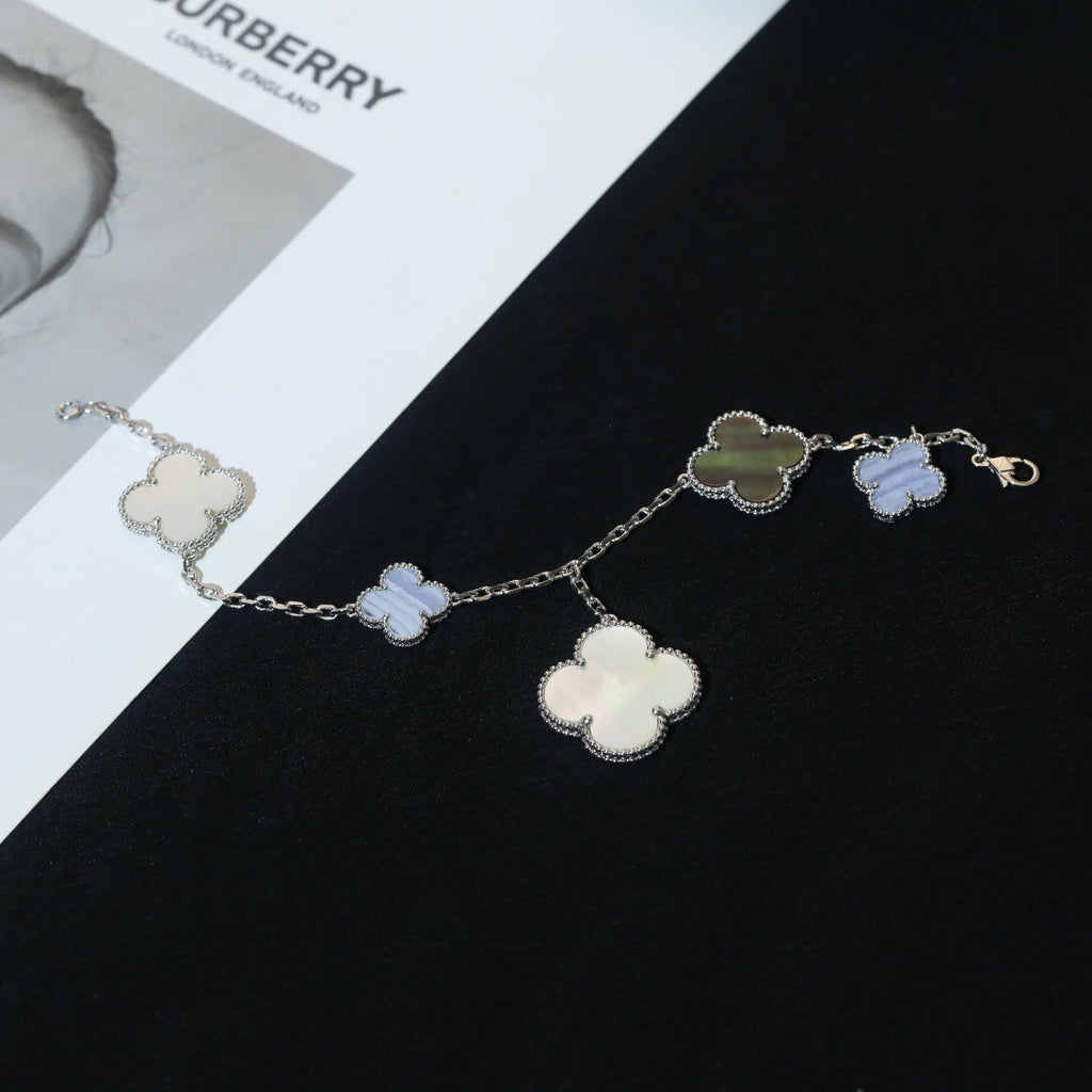 VCA CLOVER BRACELET 5 MOTIFS MOP CHALCEDONY SILVER