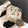CARTIER BALLON BLEU DATE 42 TWO TONE PINK GOLD SILVER WHITE DIAL