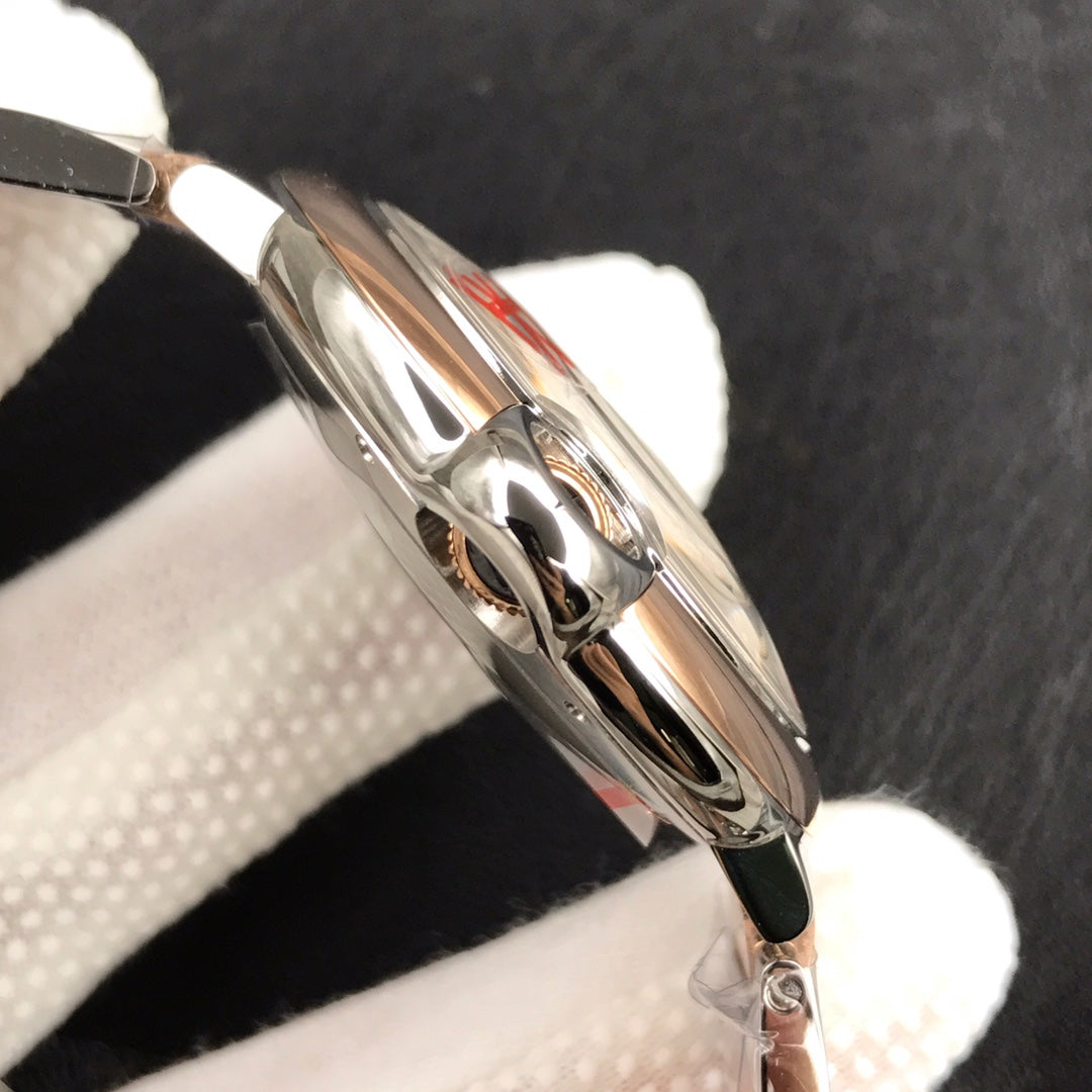 CARTIER BALLON BLEU DATE 42 TWO TONE PINK GOLD SILVER WHITE DIAL