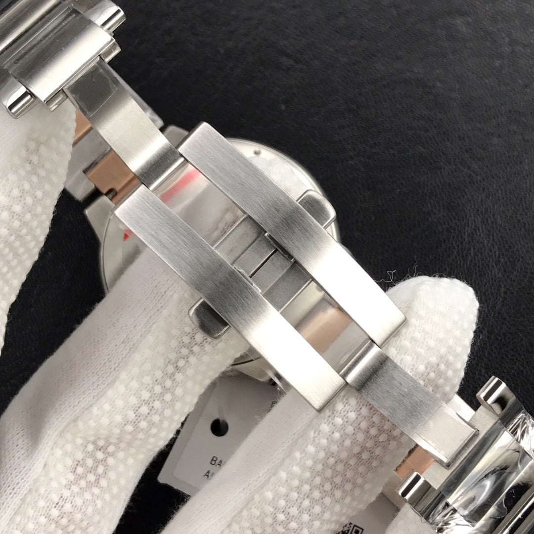 CARTIER BALLON BLEU DATE 42 TWO TONE PINK GOLD SILVER WHITE DIAL