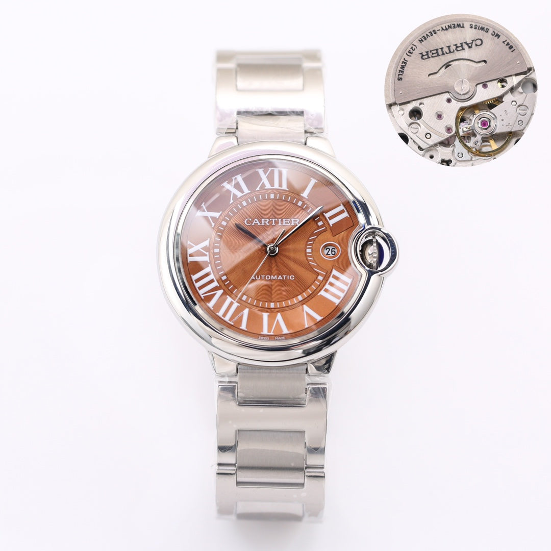 CARTIER BALLON BLEU DATE 42  PINK GOLD CHOCOLATE DIAL