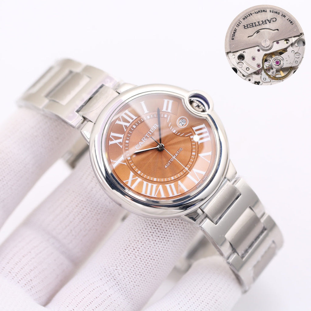 CARTIER BALLON BLEU DATE 42  PINK GOLD CHOCOLATE DIAL
