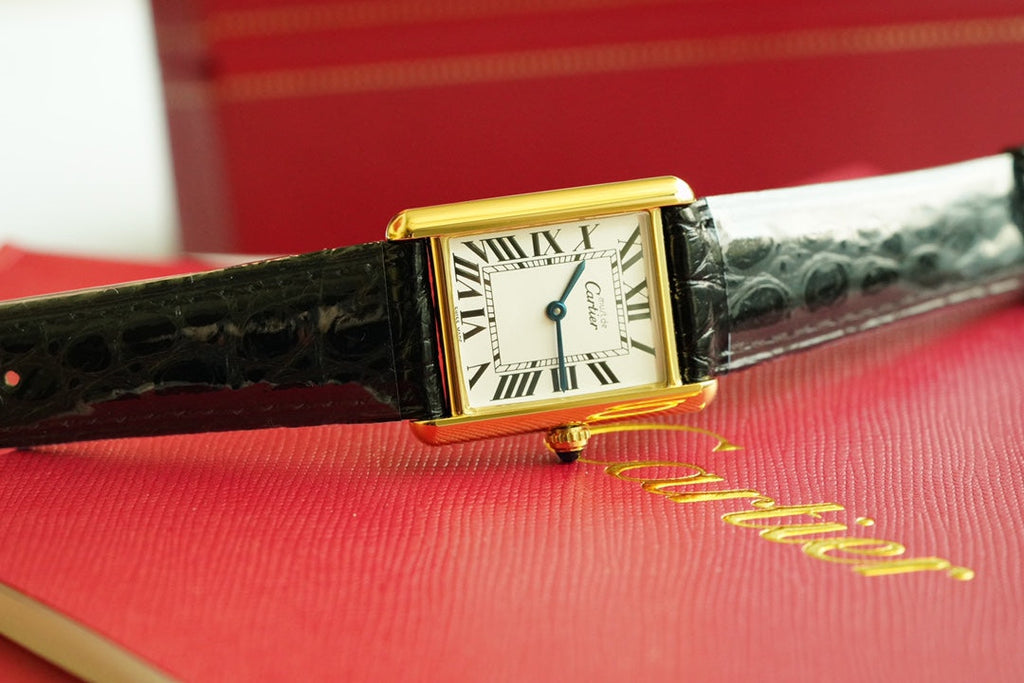 CARTIER TANK MUST DE SOLO 30MM GOLD CASE LEATHER STRAP