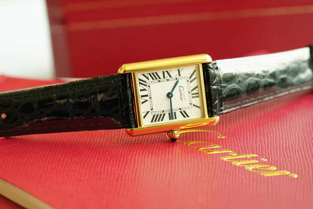CARTIER TANK MUST DE SOLO 30MM GOLD CASE LEATHER STRAP