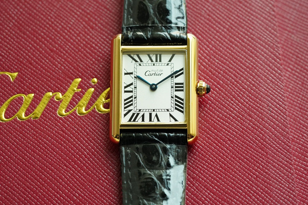 CARTIER TANK MUST DE SOLO 30MM GOLD CASE LEATHER STRAP