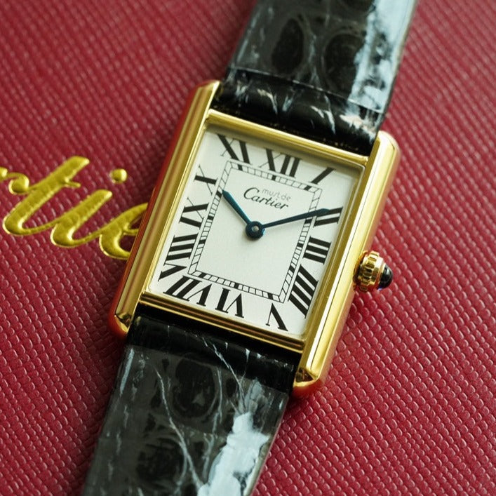 CARTIER TANK MUST DE SOLO 30MM GOLD CASE LEATHER STRAP