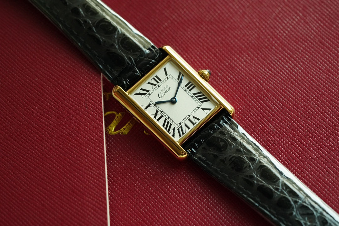 CARTIER TANK MUST DE SOLO 30MM GOLD CASE LEATHER STRAP