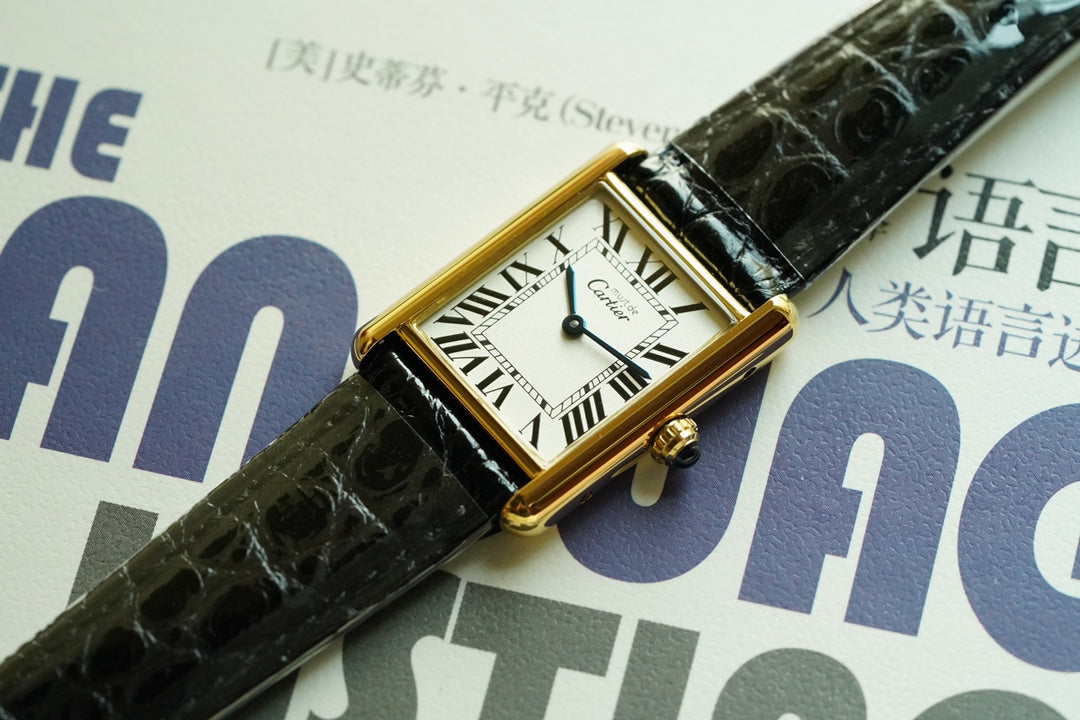 CARTIER TANK MUST DE SOLO 30MM GOLD CASE LEATHER STRAP