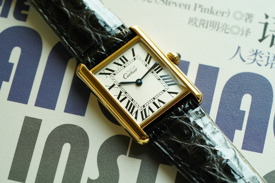 CARTIER TANK MUST DE SOLO 30MM GOLD CASE LEATHER STRAP