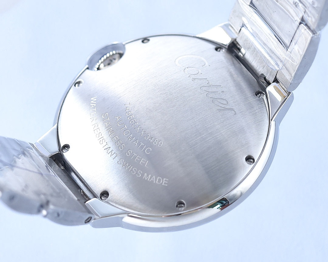 CARTIER BALLON BLEU 36MM OPEN HEART PINK DIAMOND NUMERALS STEEL STRAP