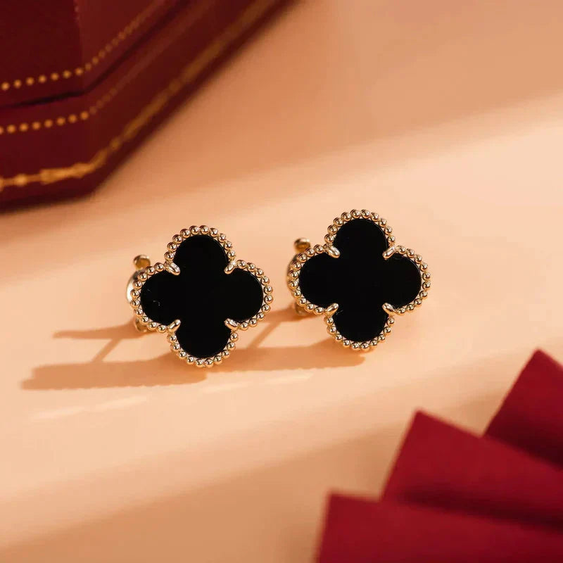 VCA CLOVER MEDIUM 1 MOTIFS ONYX STUD EARRINGS