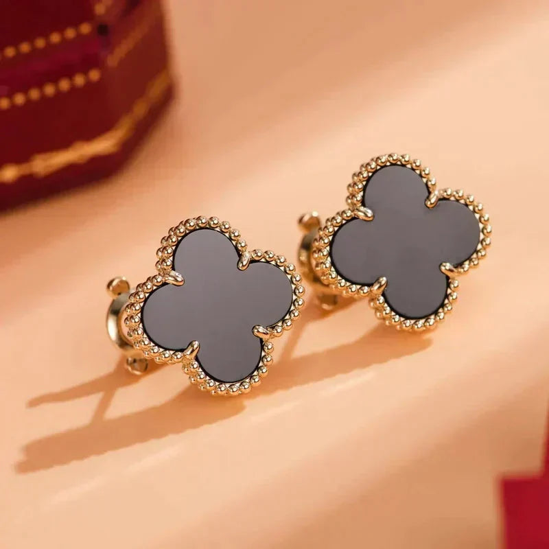 VCA CLOVER MEDIUM 1 MOTIFS ONYX STUD EARRINGS
