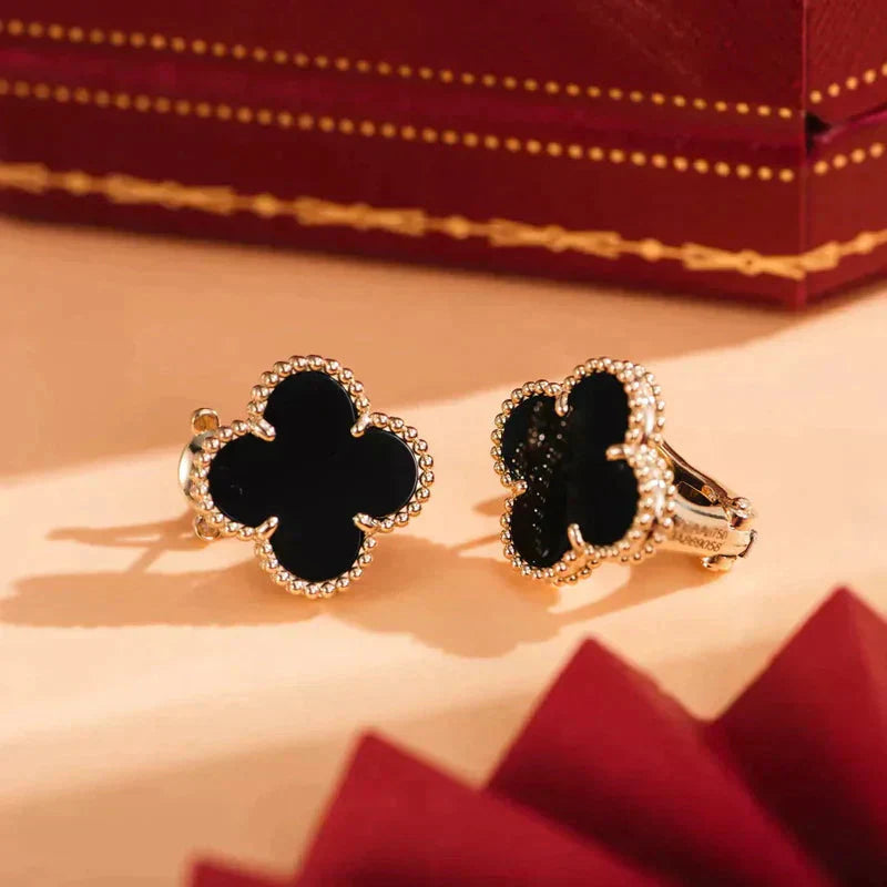 VCA CLOVER MEDIUM 1 MOTIFS ONYX STUD EARRINGS