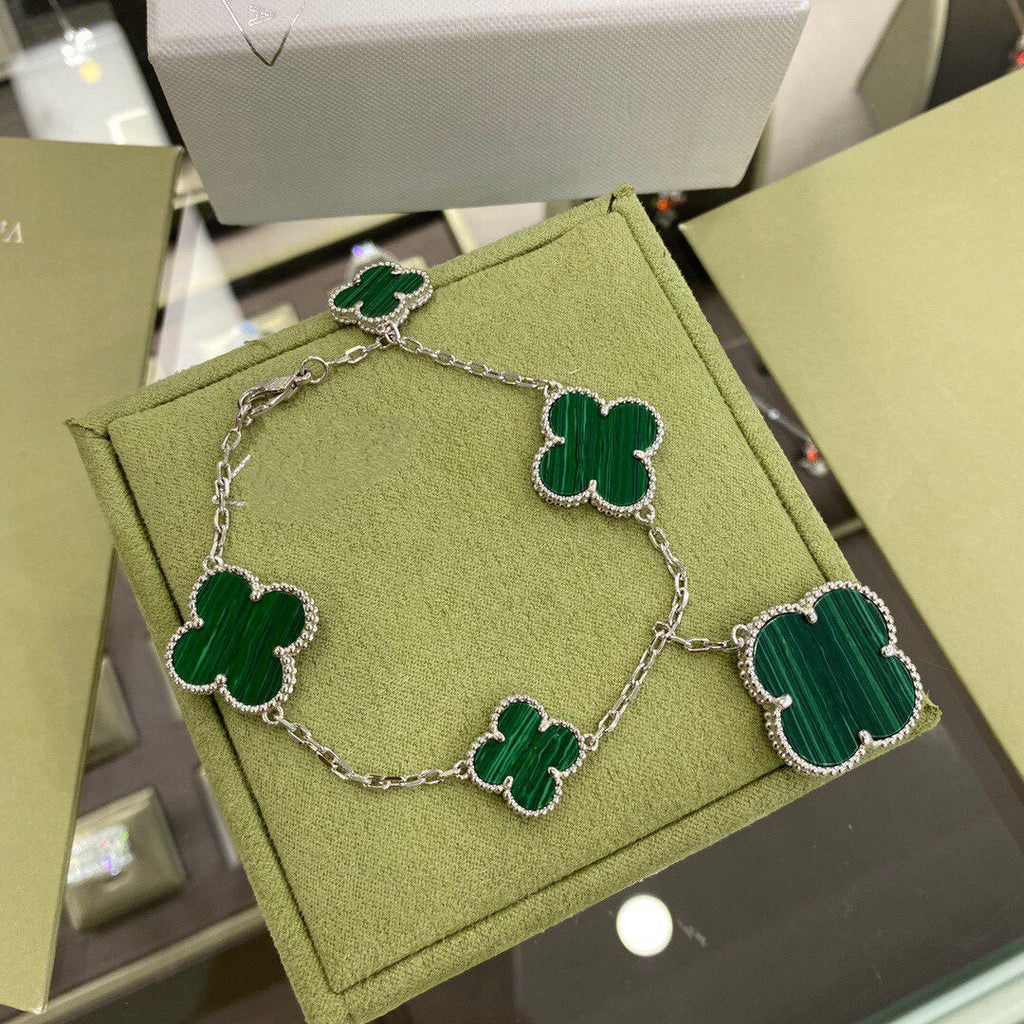 VCA CLOVER 5 MOTIFS SIVLER MALACHITE BRACELET