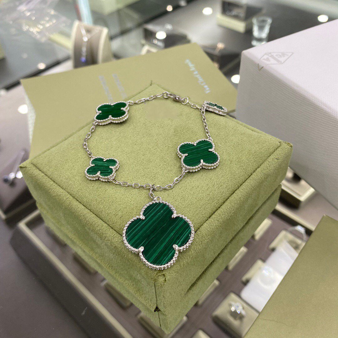 VCA CLOVER 5 MOTIFS SIVLER MALACHITE BRACELET
