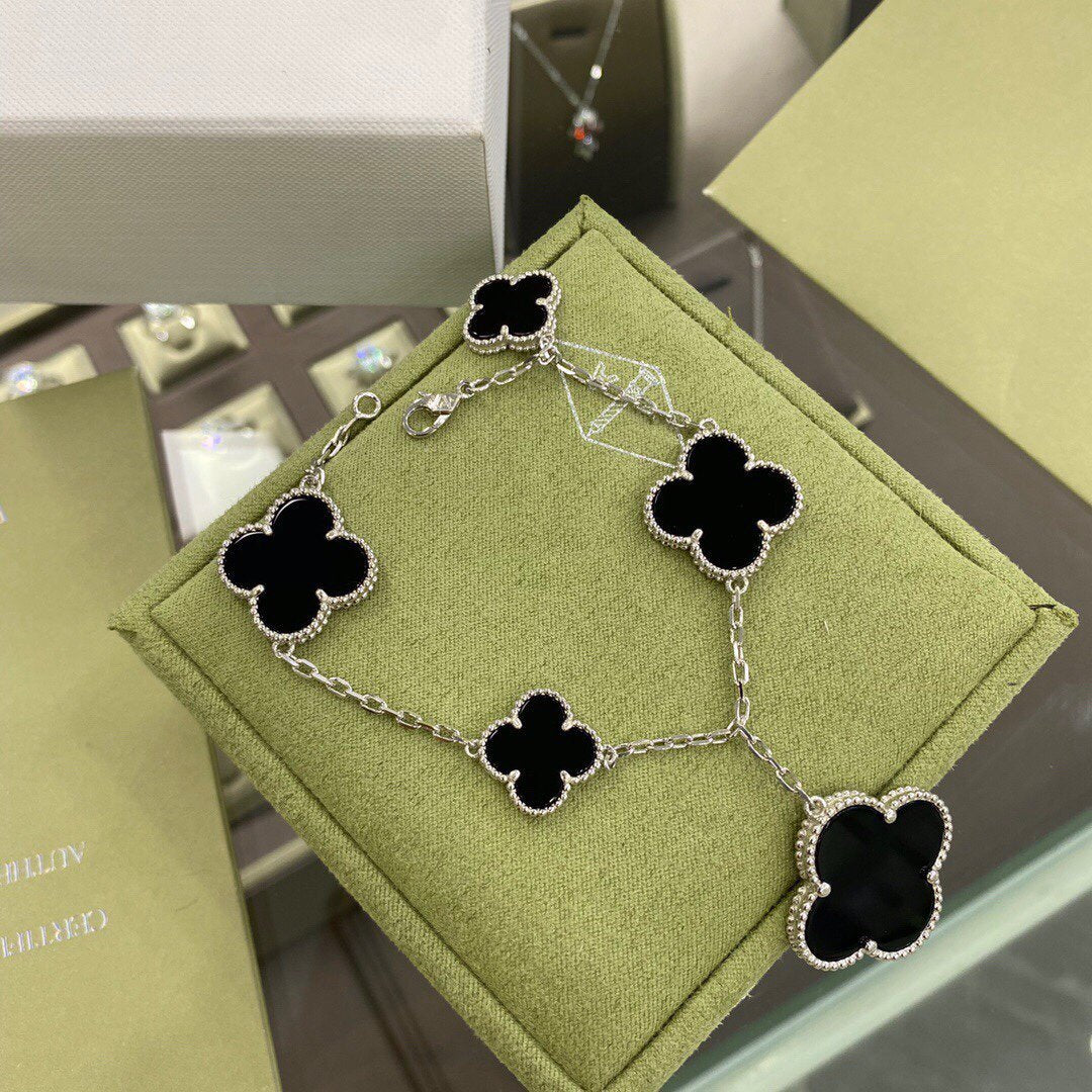 VCA CLOVER 5 MOTIFS SIVLER ONYX BRACELET