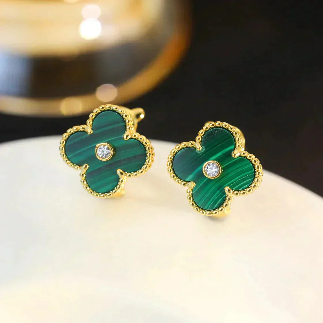 VCA CLOVER MEDIUM 1 MOTIFS MALACHITE DIAMOND EARRINGS