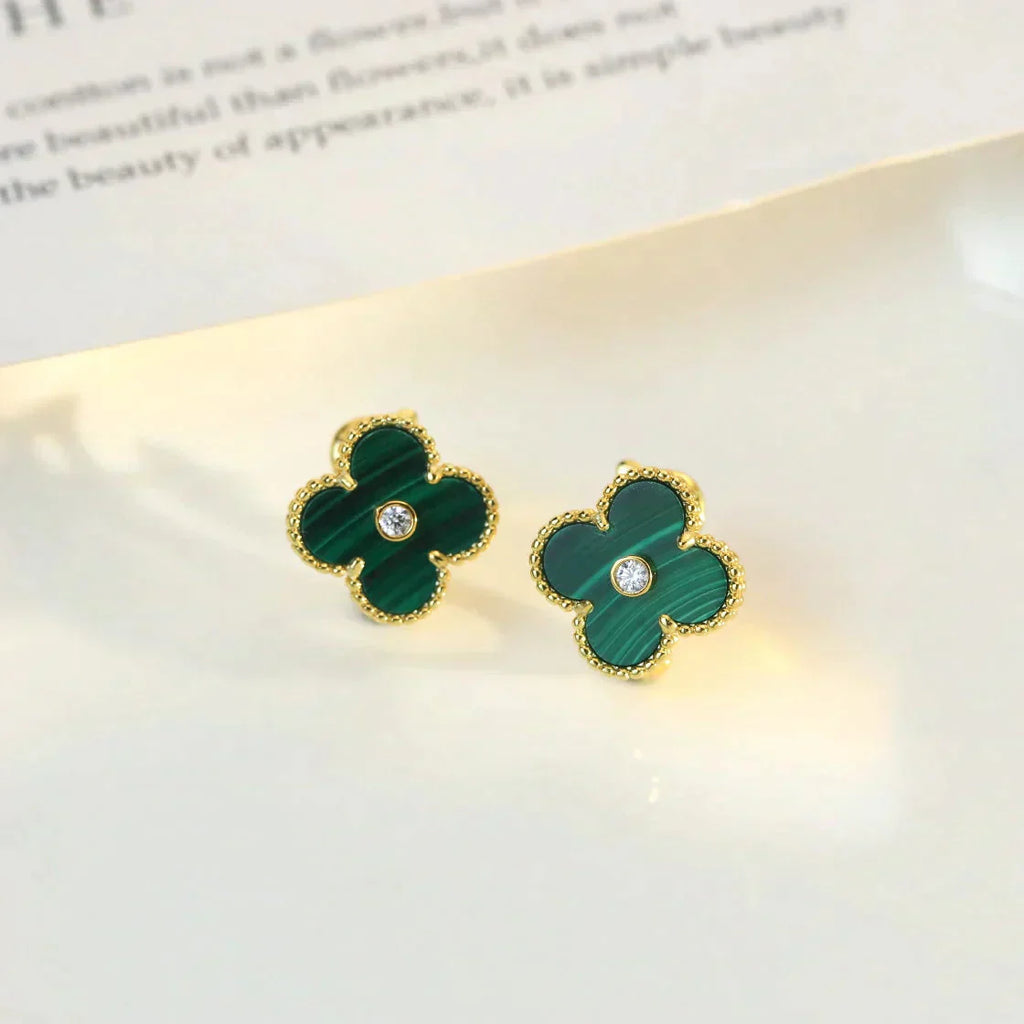 VCA CLOVER MEDIUM 1 MOTIFS MALACHITE DIAMOND EARRINGS