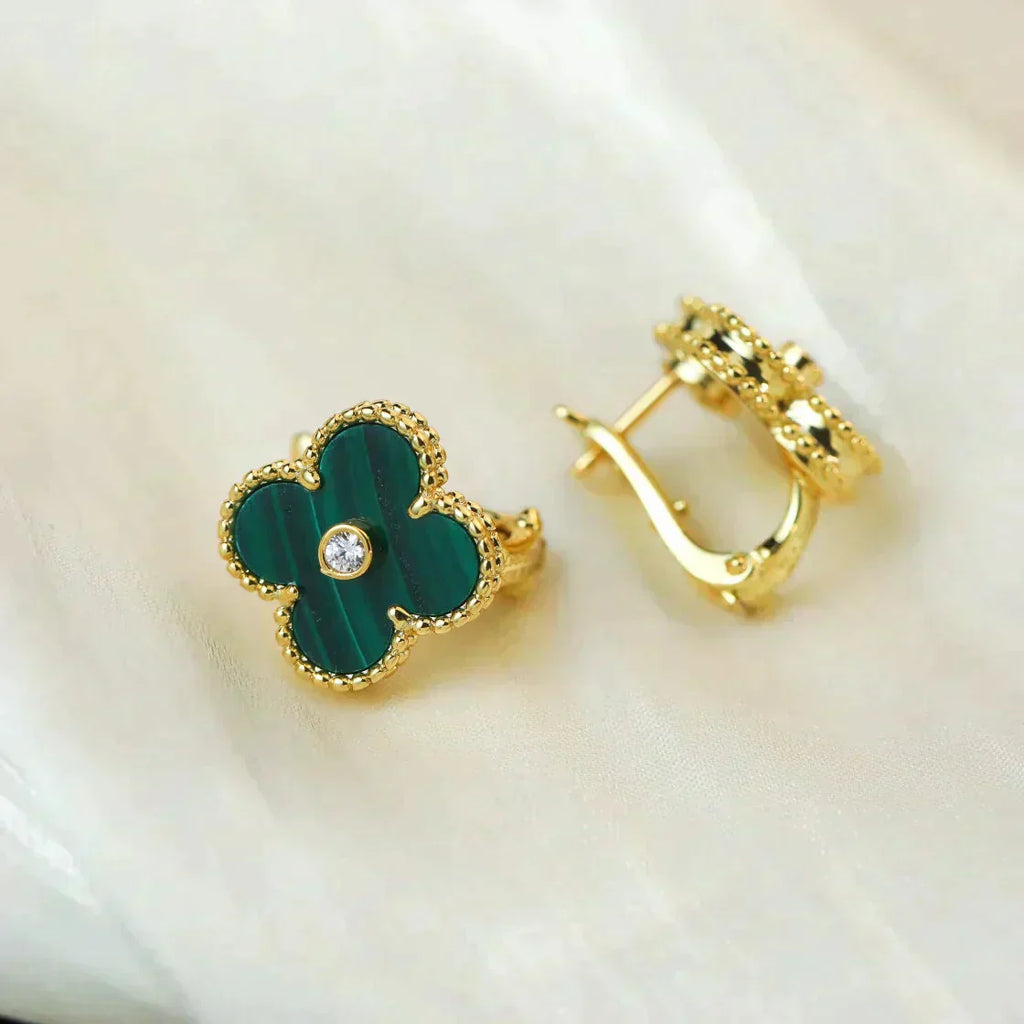 VCA CLOVER MEDIUM 1 MOTIFS MALACHITE DIAMOND EARRINGS