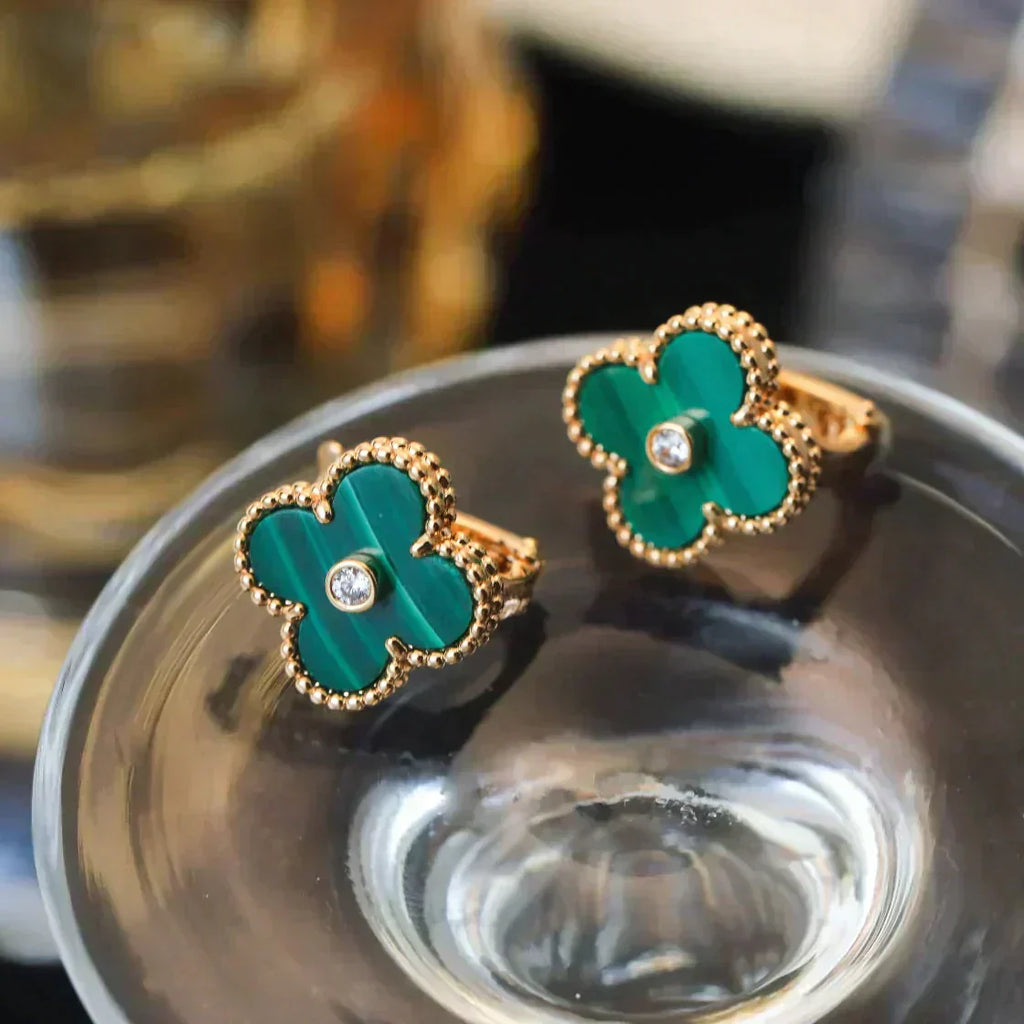 VCA CLOVER MEDIUM 1 MOTIFS MALACHITE DIAMOND EARRINGS