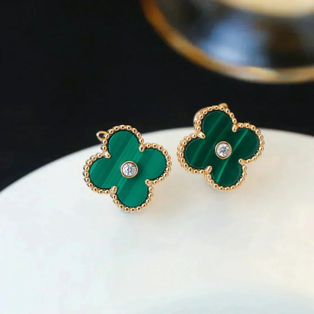VCA CLOVER MEDIUM 1 MOTIFS MALACHITE DIAMOND EARRINGS